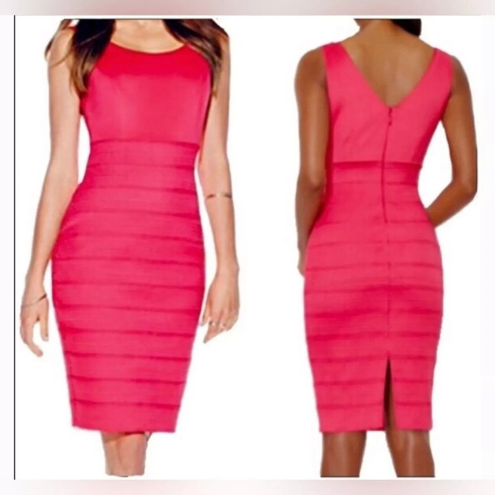 New York & Co NYCO Medium $90 Hot Pink Midi Sheath Stretch Sexy‎ Bodycon Dress